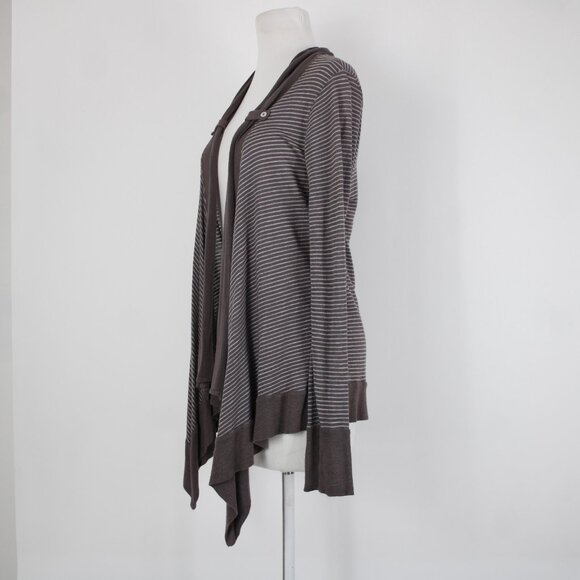 Splendid Sz L Brown Gray Striped Asymmetrical Rayon Linen Poly Wrap Sweater - Picture 3 of 11
